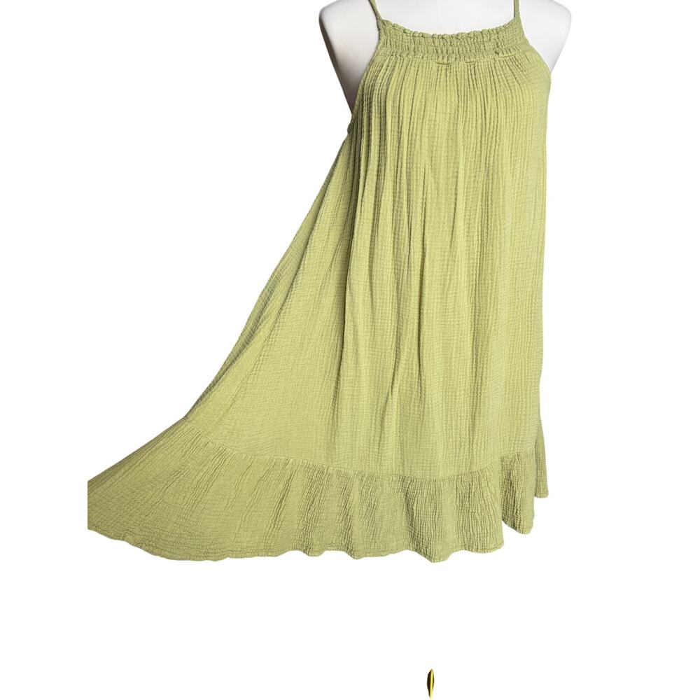 Red Haute Green Gauze Swing Mini Dress Size Small Ruffle Hem Boho - Picture 2 of 8